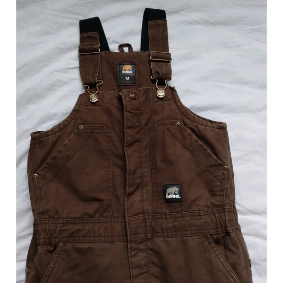 Berne Insulated Canvas Bibs Overalls Youth Medium 10-12 Brown Adjustable BB21BB - Picture 4 of 13